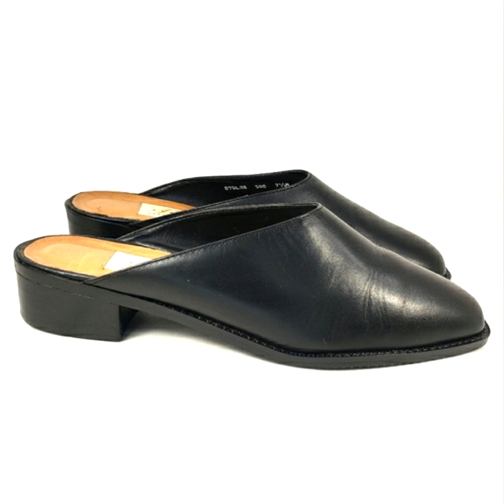 Life Stride Studio, Black Leather Slip On, Square Toe Mules. Women's Size 7.5M